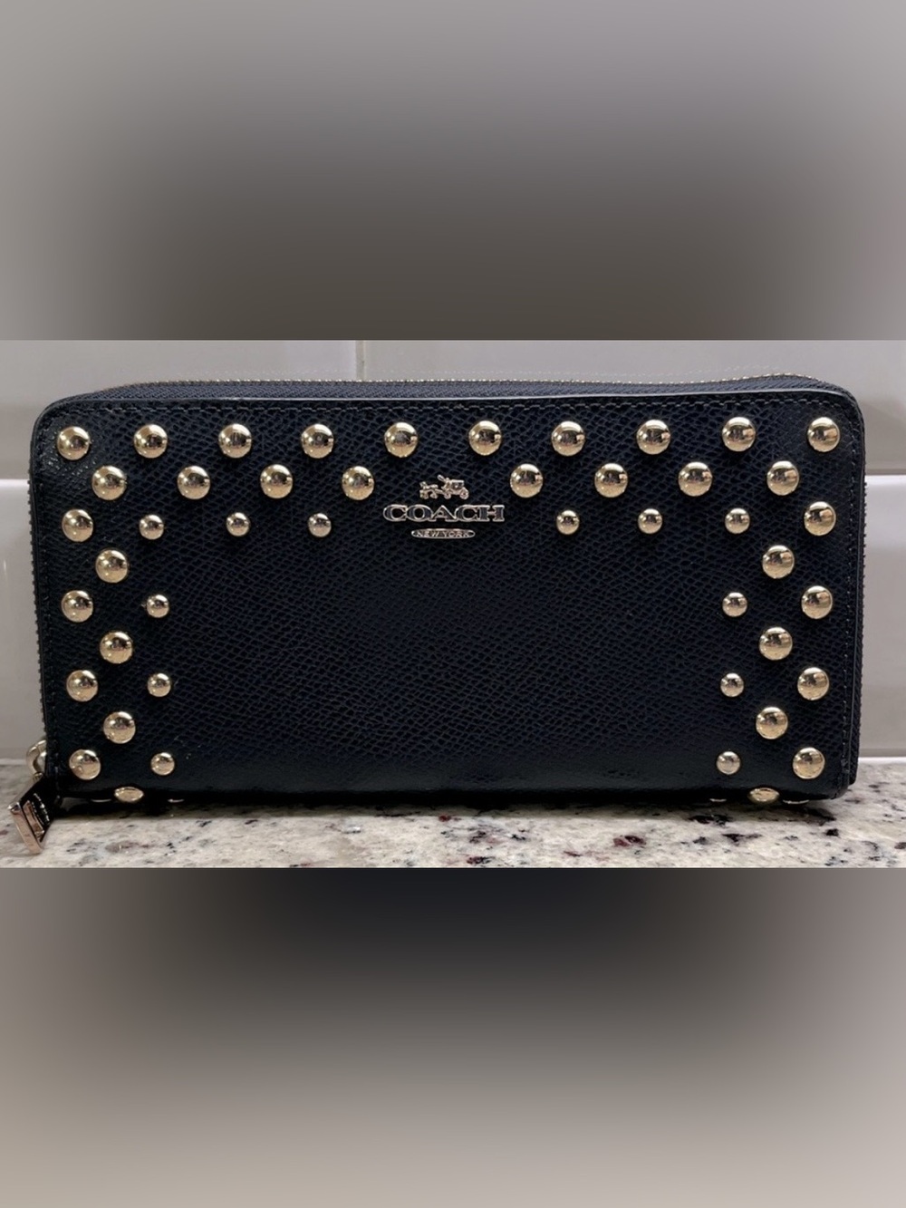 COACH Navy Blue Pebble Leather Gold Stud Dreamer and Wallet Set - Picture 3 of 16